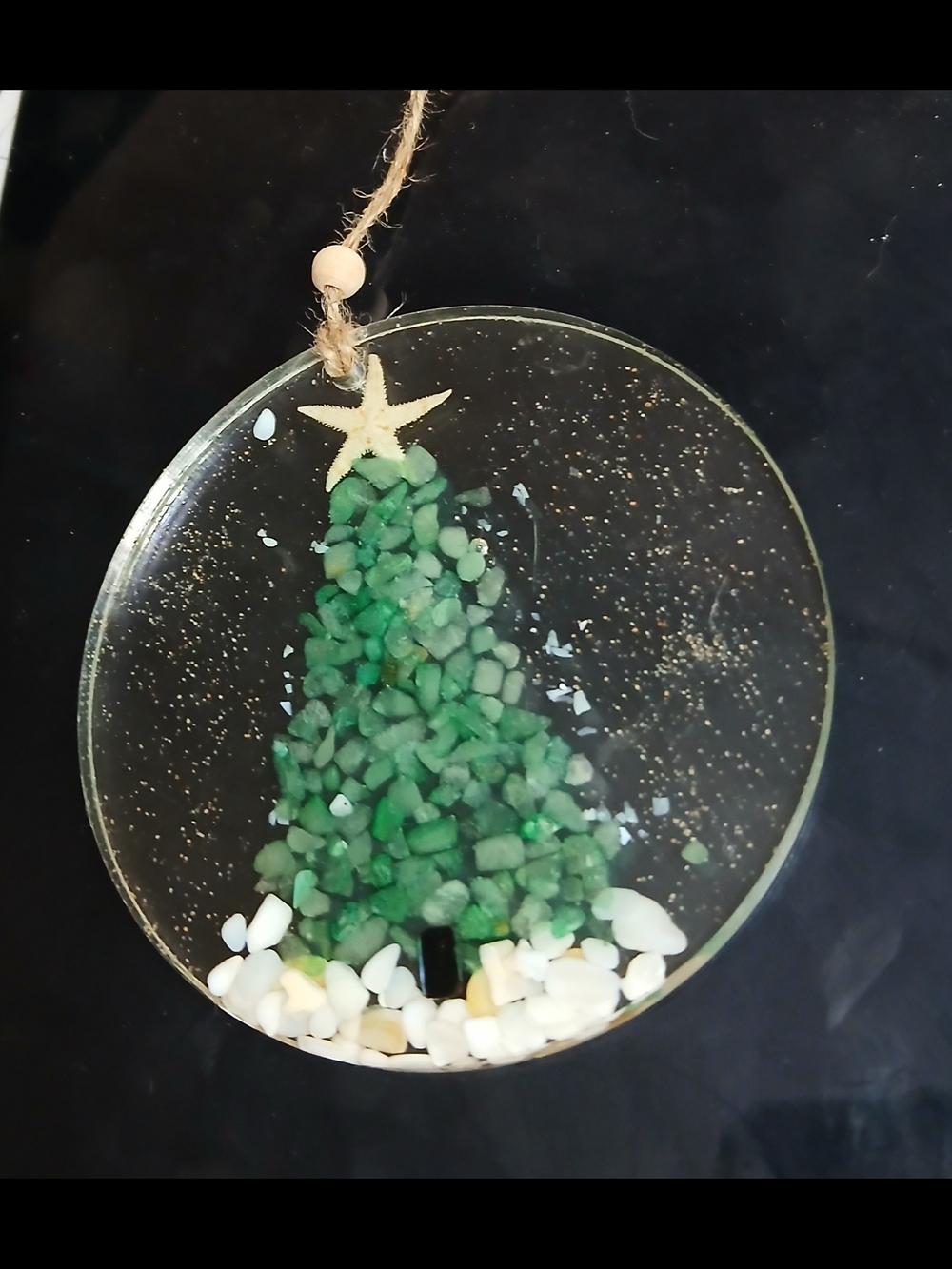 6 Handmade Green Sea Glass Christmas Tree Ornament Starfish Shells